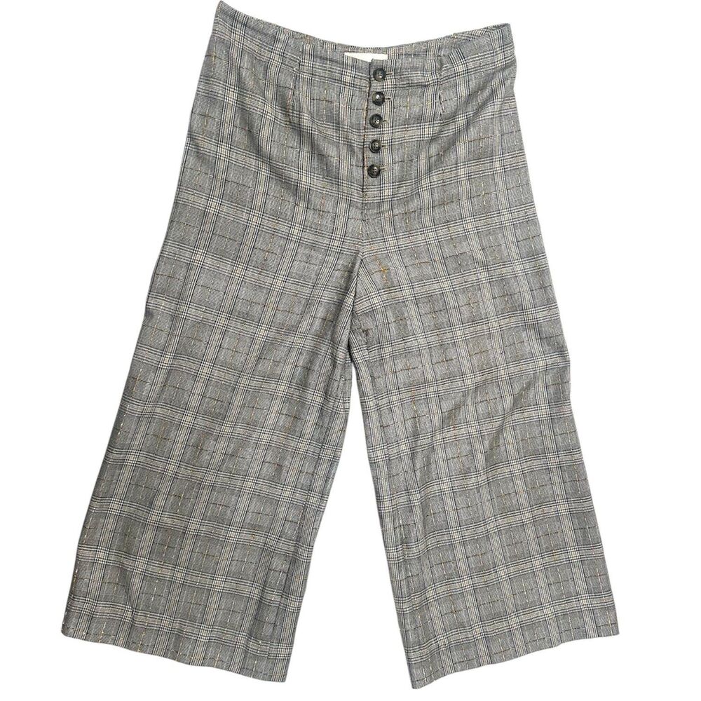 Anthropologie Roma Plaid Chenille Wide Leg Crop Trouser career classic fashion